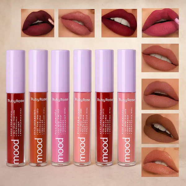 Batom Líquido Mood Vegano 3,2ml Cores Ruby Rose HB-566 VENCIMENTO PRÓXIMO