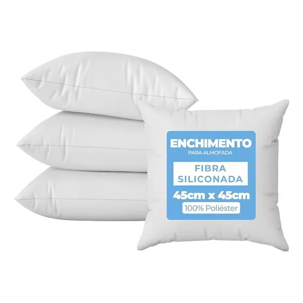 Enchimento Almofada Kit 4 Refil 45x45 Fibra Siliconada Anti Alérgico Lavável Silicone Extra Macio