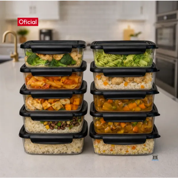 Kit 10 ou 5 Marmita Potes 850ml Travas Laterais Reutilizável - Livre de BPA Alimentos Organiza