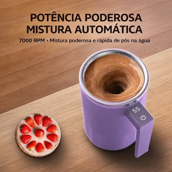 Copo Automático Misturador Touch | Caneca Elétrica Auto Mistura Magnética para Café, Leite, Chocolate e Whey