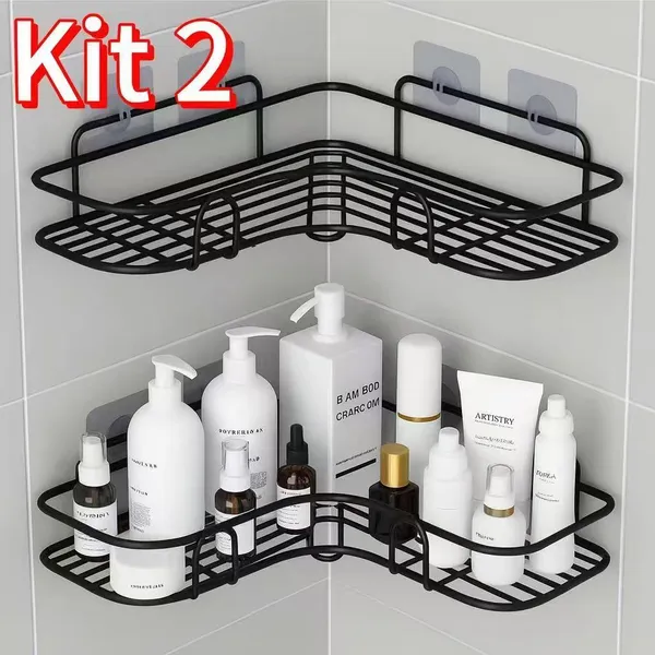 Kit 1/2/4 Prateleiras para Banheiro com Suporte e Alto Adesivos – Organizador de Shampoo, Sabonete, Cozinha e Lavanderia