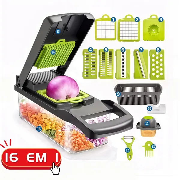 Fatiador de Legumes 16 em 1 Cortador Ralador Picador Multifuncional Cozinha com Lâminas Inoxidável