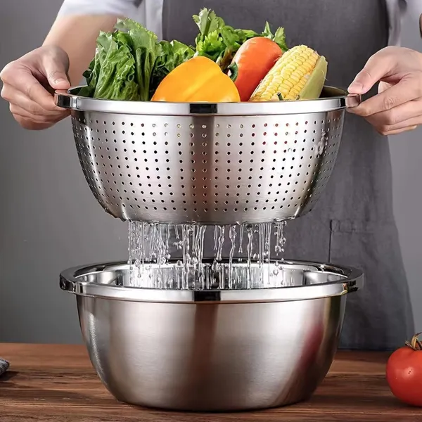 Escorredor De Arroz Inox Legumes Frutas Multiuso Cozinha Alça Coador Peneira Drenagem Inoxidável