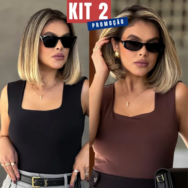 Kit 2 Regata Decote Quadrado Feminina Suplex Básica Blusinha Lançamento Verão Top Envio em 24H