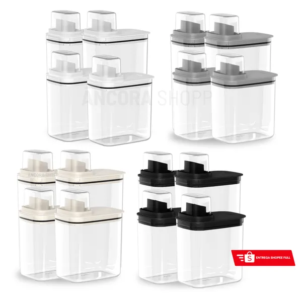 Kit 4 Peças Dispenser Flow 1,5 E 2,3 Litros Sabão Líquido Amaciante Produtos Limpeza Lavanderia