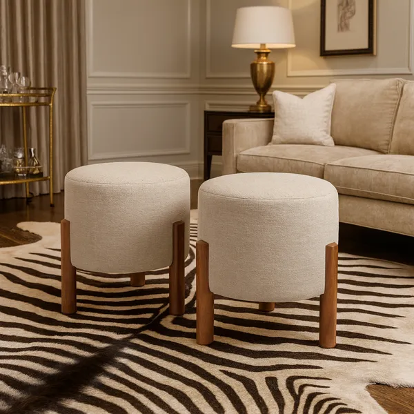 Kit 2 Puffs ou unitário Apollo de Luxo Linho Decorativo Sala Escritório Suporta 150Kg - Escolha a Cor