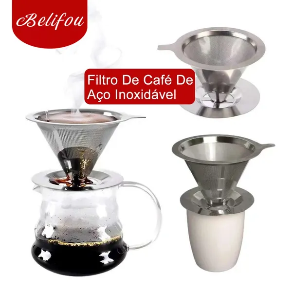 Belifou Grande 4 furos Filtro De Café Inox Coador De Café Sem Uso De Papel