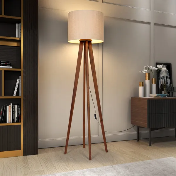 Luminária Abajur De Chão Madri Minimalista Com Pés De Madeira Maciça