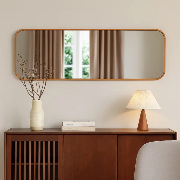 Espelho Retro Retangular Corpo Inteiro Moldura Canto borda arredondado