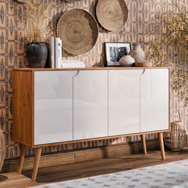 Aparador buffet bar retrô 4 portas Magnum, cantinho do café com pés retrô