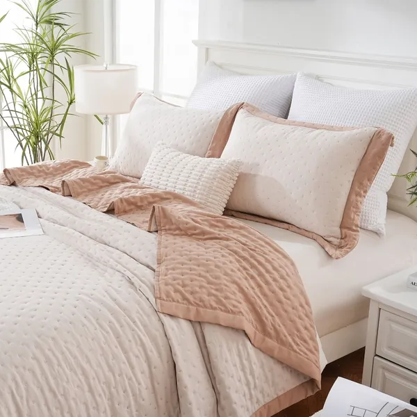 Kit Cobre Leito Colcha Paris 300 fios Dupla Face Porta Travesseiro Aba Americana King Queen Casal