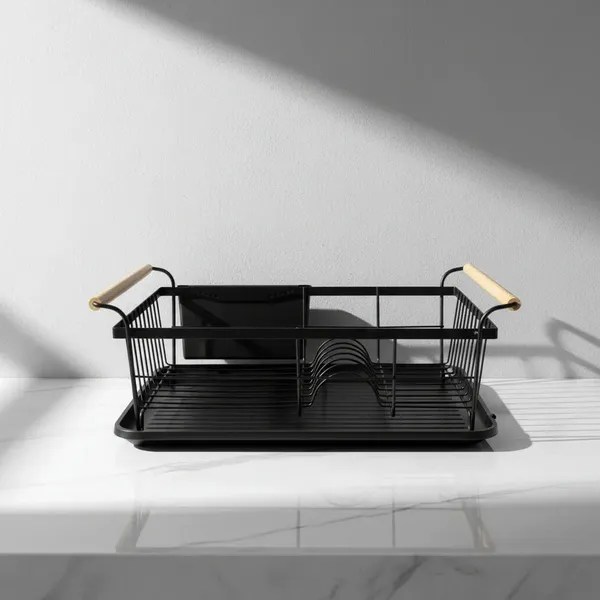 Escorredor de Louça Rack Bambu Inox Pratos Talheres Grande Com Bandeja Premium Preto