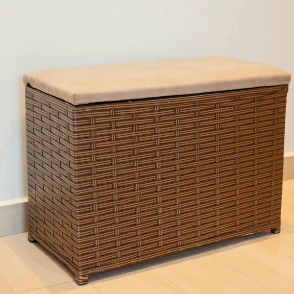 Puff Baú Organizador Fibra Sintética com Assento em Suede 80 litros