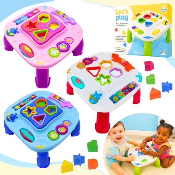 Mesinha Didática Infantil Educativa Sensorial Mesa Divertida Atividades Interativas Formas Encaixar