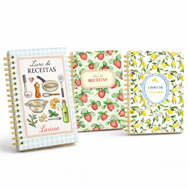 Livro de Receitas Inteligente Personalizado com Nome Capa Dura 100 Folhas Caderno Receita