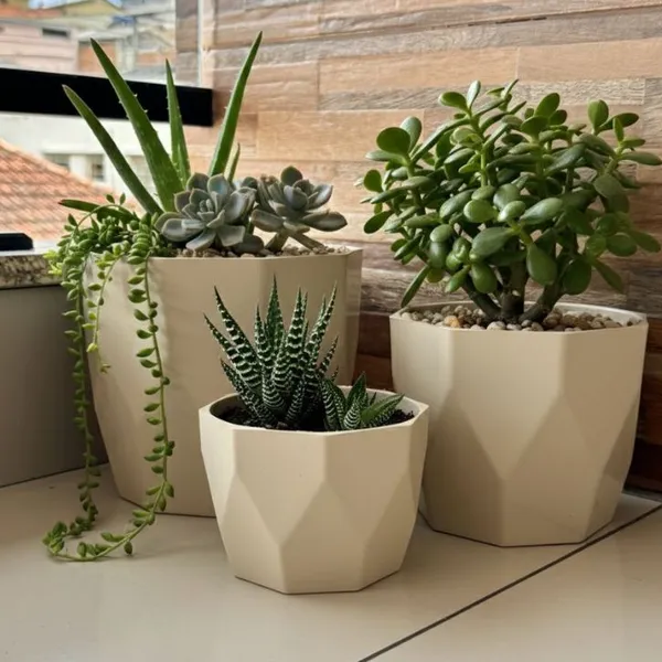 Kit Jogo 3 Vasos para Plantas Decorativo Cachepô Liso Injetado Centro Mesa Suculentas Cactos