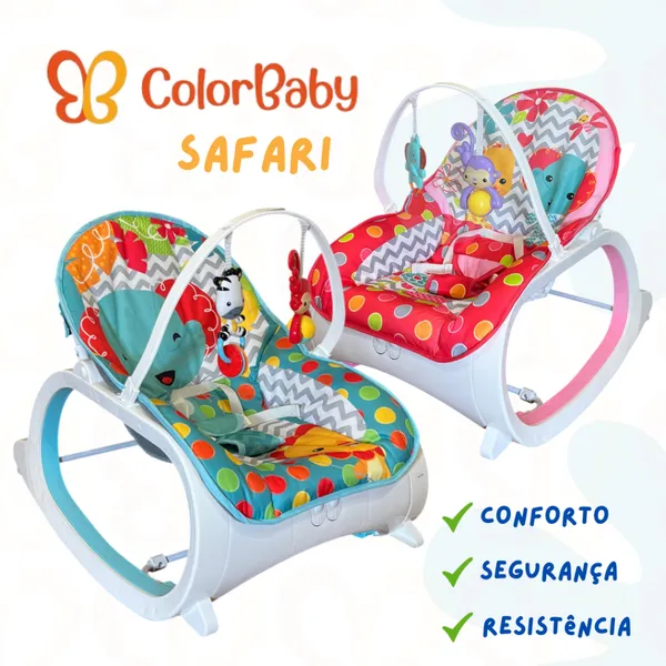 Cadeira de Descanso e Balanço para Bebê Safari | Música, Vibração, Brinquedos | Até 18kg – ColorBaby