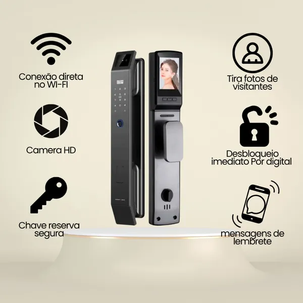 Fechadura eletrônica inteligente câmera, reconhecimento facial 3D, Digital Biométrica Envio Imediato