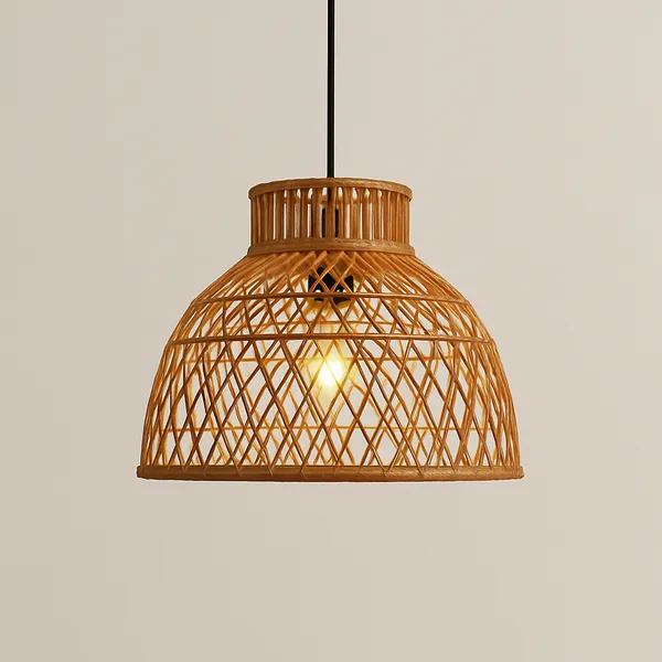 Lustre Pendente Vime Artesenal Rústico Amadeirado Luminaria de Teto Rattan Sala de Jantar Cozinha