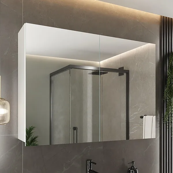 Espelheira para Banheiro 2 Portas 2 Prateleiras Malbec  Branco