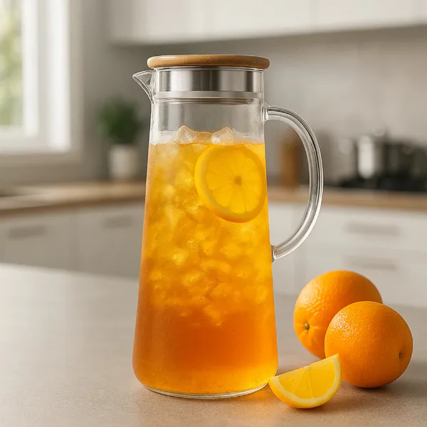Jarra de Vidro 1,7L Borossilicato​ Transparente com Tampa Bambu