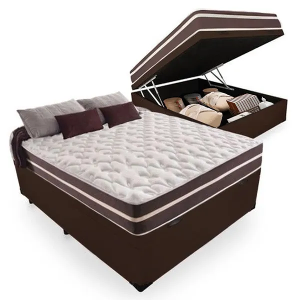 Cama Box Baú Casal + Colchão De Molas Prime Colchões Classic Superlastic 138x188x64