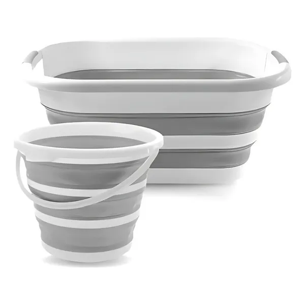 Balde Dobrável Retrátil em Silicone Flexível 26L e 10L – Formato Retangular, Ideal para Limpeza e Organização e Camping