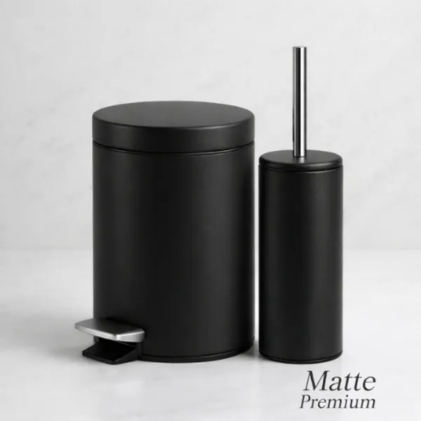 Kit Escova Sanitária + Lixeira Banheiro Preto Branca Cinza MATTE 3L e 5L Powermaid