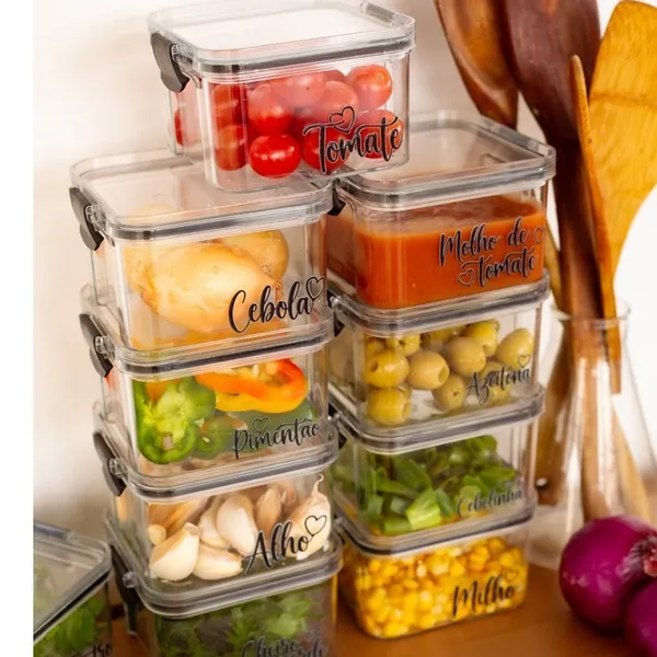 Potes Herméticos Geladeira Acrílico Kit ou Unitário Porta-Alho, Porta-Cebola 460ml/800ml