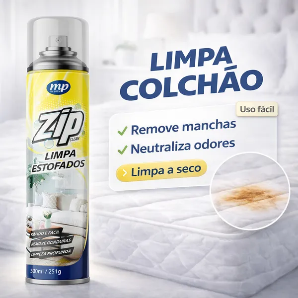 Limpa Estofado Colchão Sofá Spray Zip Clean Espuma Seca Remove Manchas Odor Fácil Uso