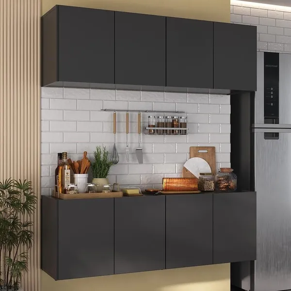 Cozinha Prática Kit Armário Aéreo + Balcão 4 Portas Multimóveis