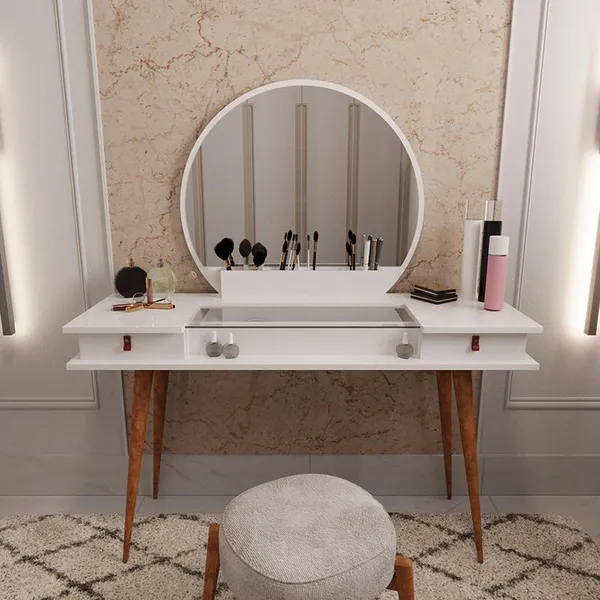 Penteadeira Diana Com 2 Gavetas Porta de Vidro e Nichos