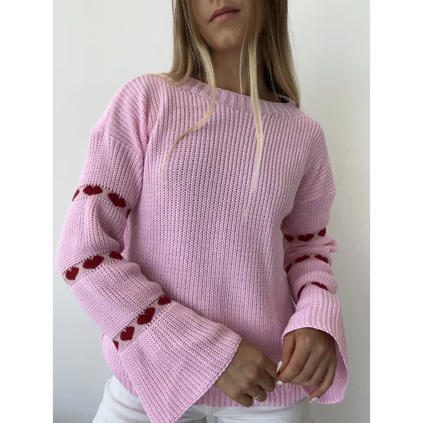 Blusa Tricot Manga Coração Inverno Trico Ponto Fang Moda Feminina