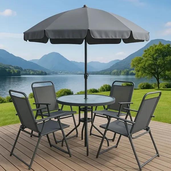 Conjunto De Mesa Com 4 Cadeiras + Guarda Sol Piscina Jardim