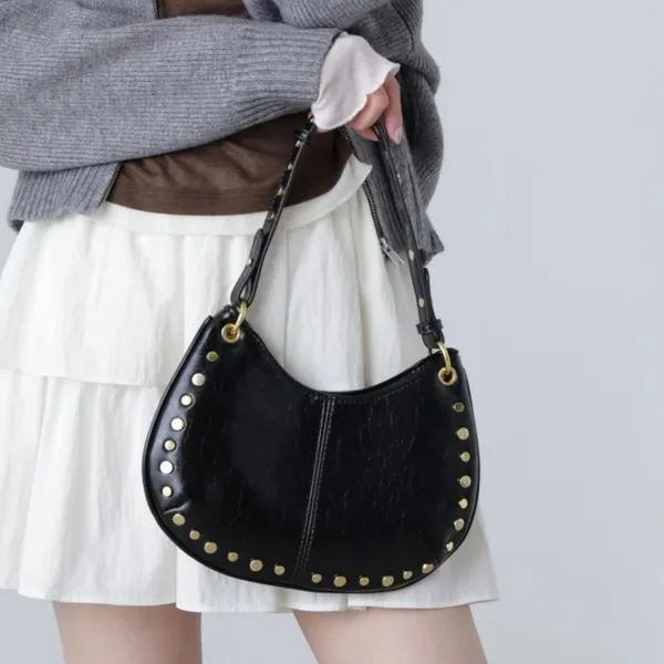 Bolsa Feminina De Ombro Baguete Bolsa Meia Lua Para Festa Festival Rock Y2K Bolsa Preta Prateada