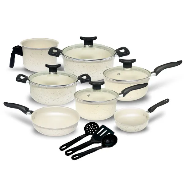 Conjunto Jogo de Panelas Teflon Viena 10 Pçs Antiaderente Tampa de Vidro