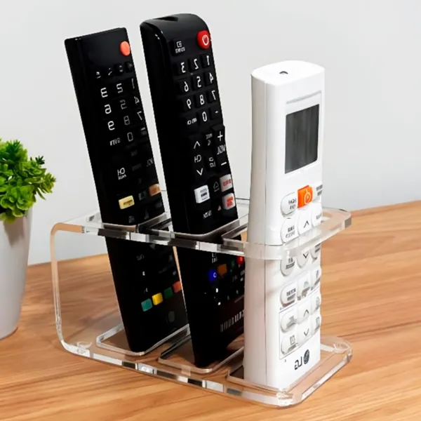 Porta Controle Remoto Universal Acrílico Transparente - Suporte Organizador de 3 Controles Sala Casa