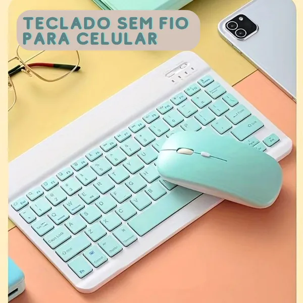 KIT Teclado e Mouse Bluetooth Compacto e Design Moderno Compatível com Smartphones Notebook Tablet