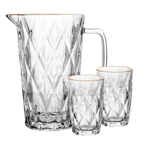 Jarra Copo Diamond Vidro Lisa Fio De Ouro Dourado Lyor