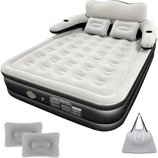 Colchão Inflável Queen Casal  com Encosto e Bomba Elétrica Embutida Cama De Campanha