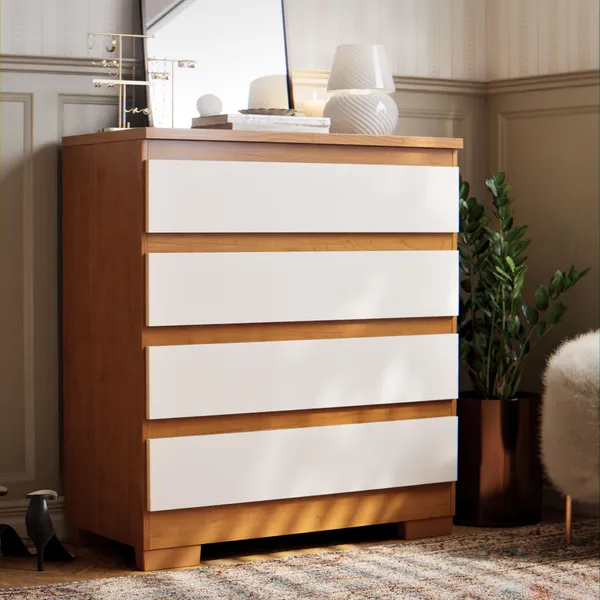 Cômoda Imperial 4 Gavetas MDF​ MDP para Quarto Casal Solteiro Infantil Branco Nature Off White