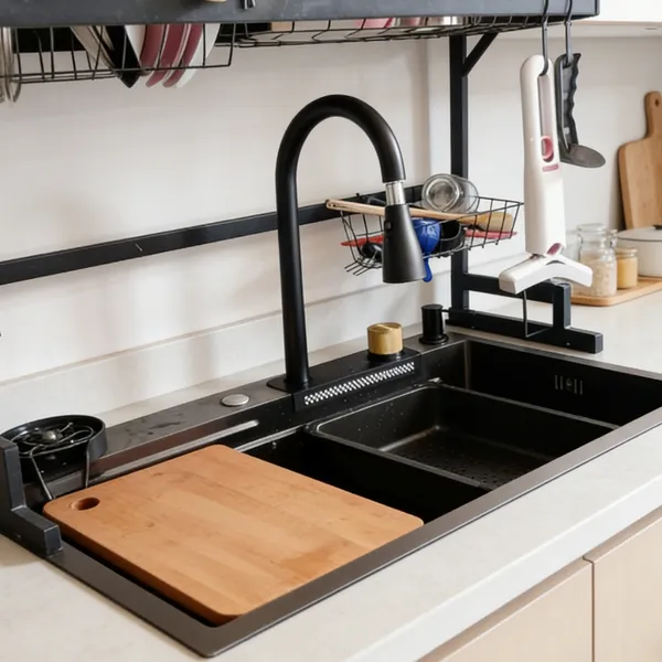 Pia De Cozinha Nano Antiincrustante Em Aço Inoxidável 304 Cascata De Chuva Voadora Tigela Única Multifuncional Artesanal