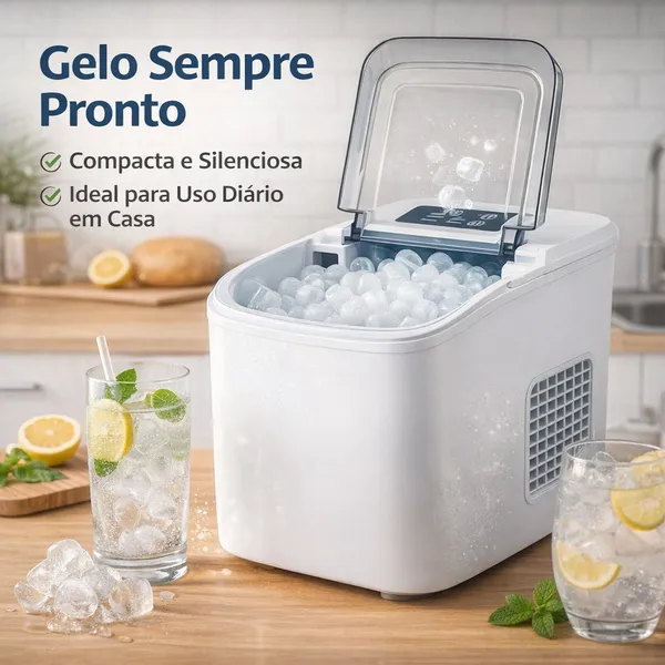 Máquina de Gelo Portátil Automática | Produz Gelo Rápido em Minutos | Compacta e Silenciosa