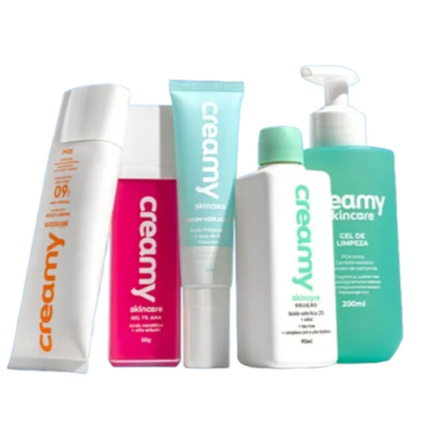 Kit Rotina Antiacne e Antioleosidade - Protetor FPS60, Ácido Mandélico, Sérum Hidratante, Salicílico e Gel de Limpeza