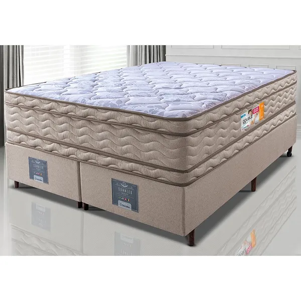 Cama Box Queen Colchão OrtoFirm + Box 158x198x71 Double Face Espuma D33 Dourado