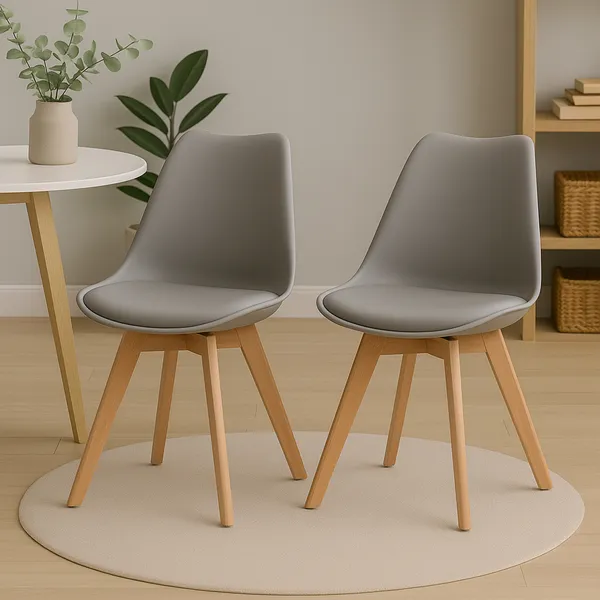 2 Cadeiras De Jantar Saarinen Base Wood Com Assento Estofado Em Couro Fácil Montagem Diversas Cores