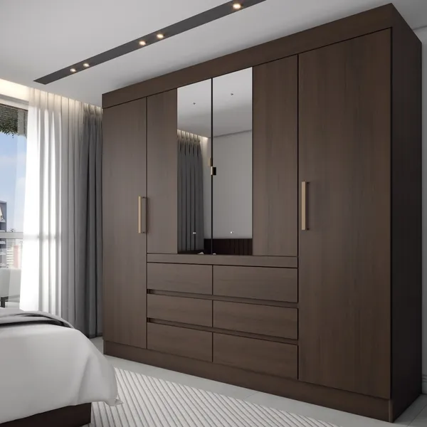 Guarda-Roupa Casal Honey 4 Portas 6 Gavetas com Espelho - Panorama Móveis