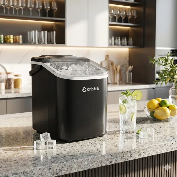 MÁQUINA DE GELO TURBO ONISTEK ZB02 – 12 KG/DIA | 1,3 L | GELO EM ATÉ 6 MINUTOS | 110v PRETO CUBOS