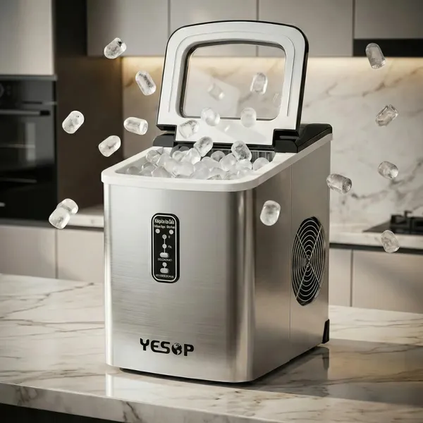 YESOP Máquina De Gelo Turbo Ice Premium 127V Portátil Inox 120W Cozinha Profissional Automático