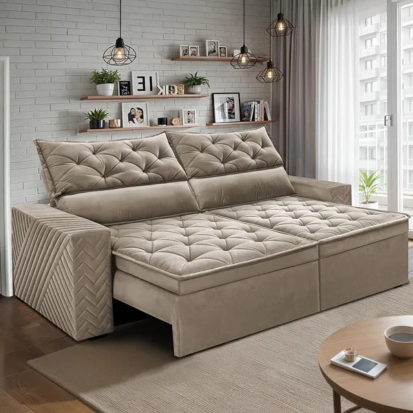 Sofá Retrátil Reclinável 2,00m Essence. Velusoft Cama inBox